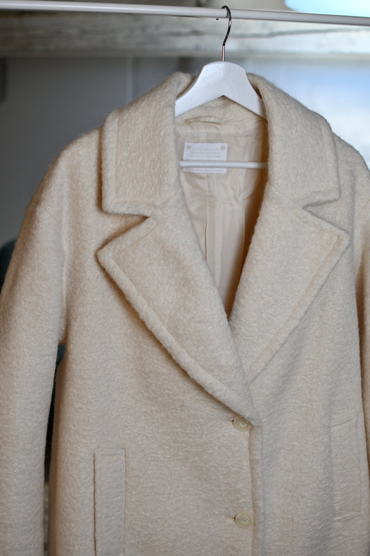 Ivory Wool-Touch Coat Double-Brea