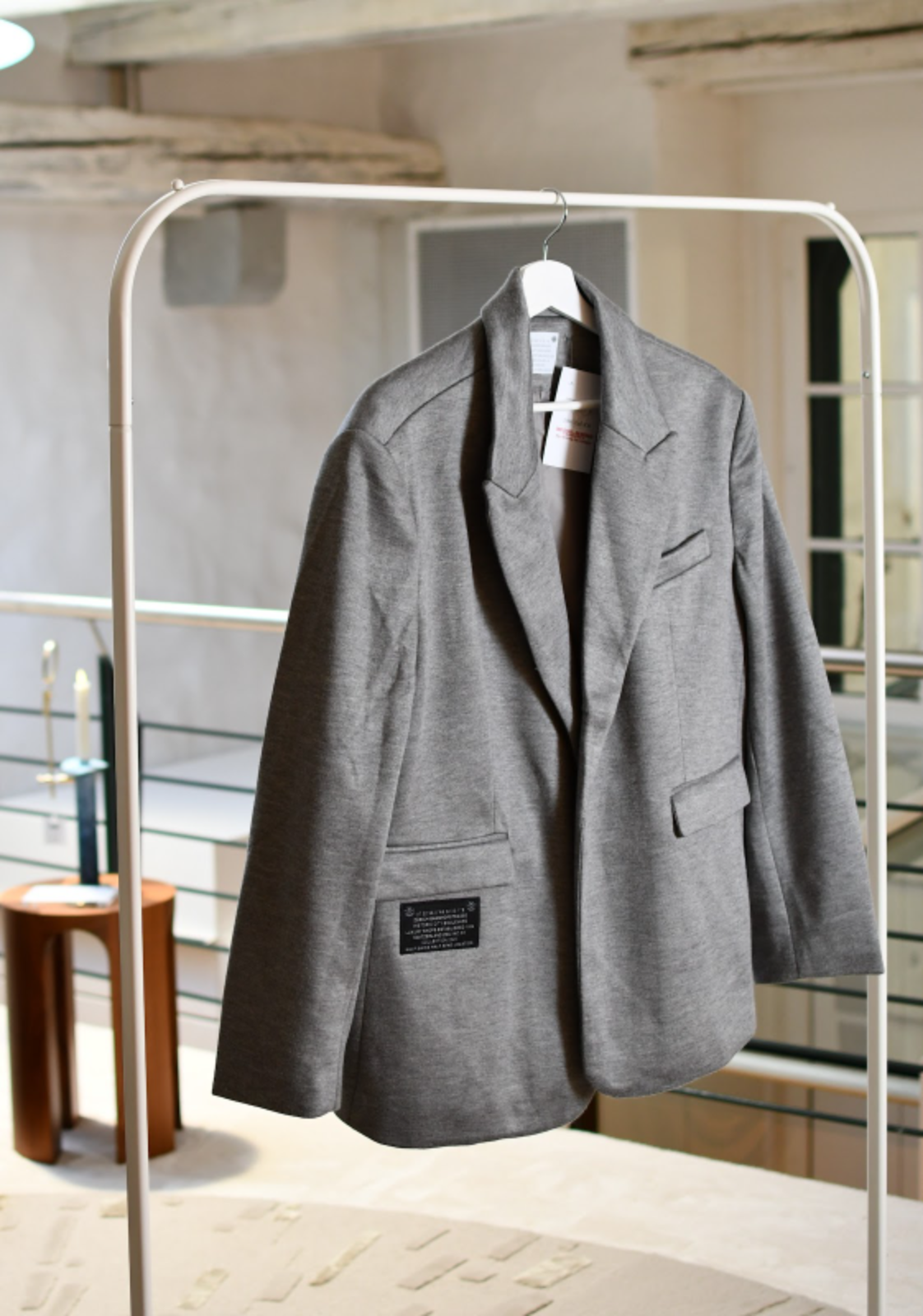 Open Front Fine Blazer Grey Minimal Logo