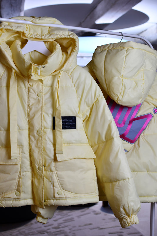 Butter Yellow Puffer Jacket with ove