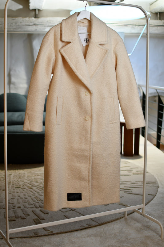 Ivory Wool-Touch Coat Double-Brea
